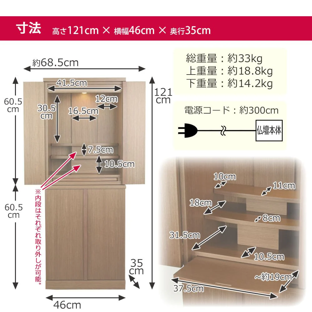 仏壇 祈 ウォールナット色 高さ121cm - Image 5