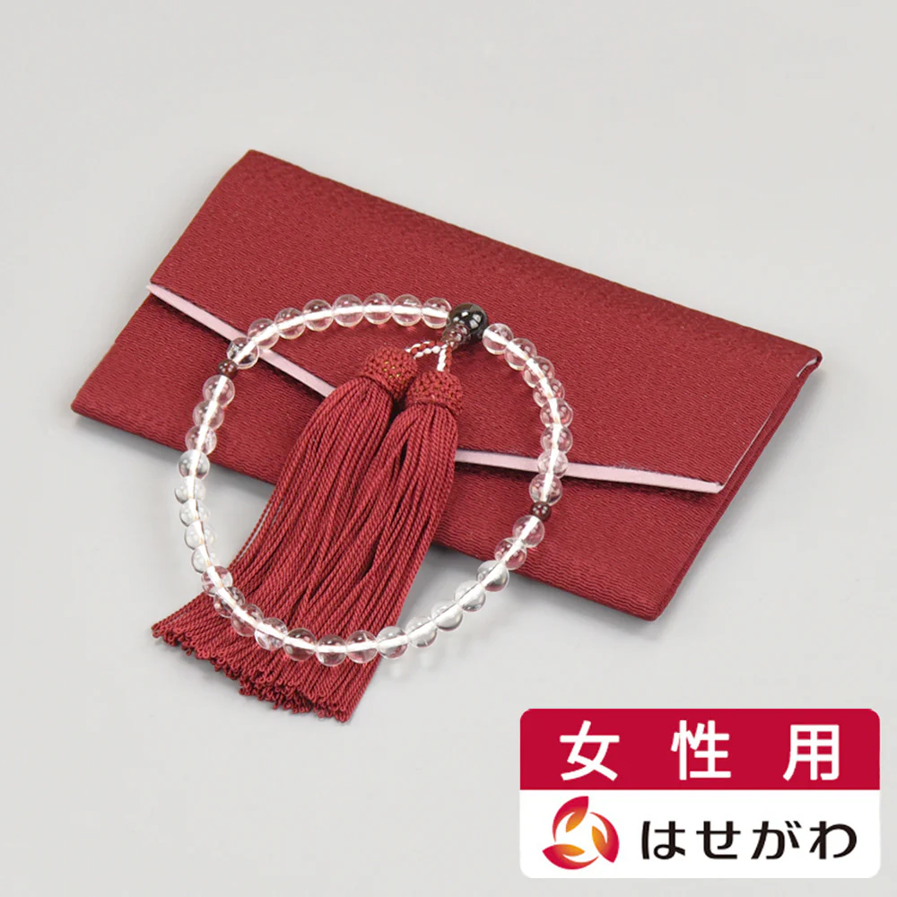 【WEB限定】数珠 水晶 ガーネット仕立 正絹頭付房 念珠袋付