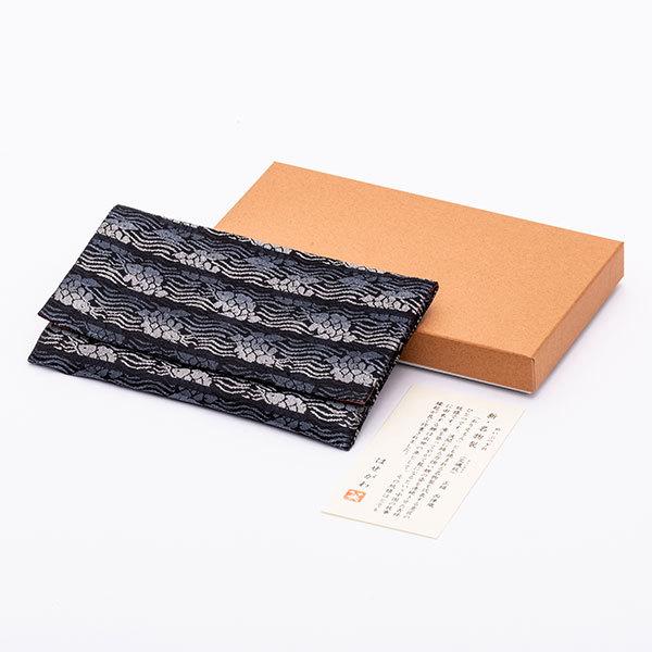 数珠袋 新名物裂 蓋付念珠入れ 黒地グラデ 荒磯紋 - Image 2