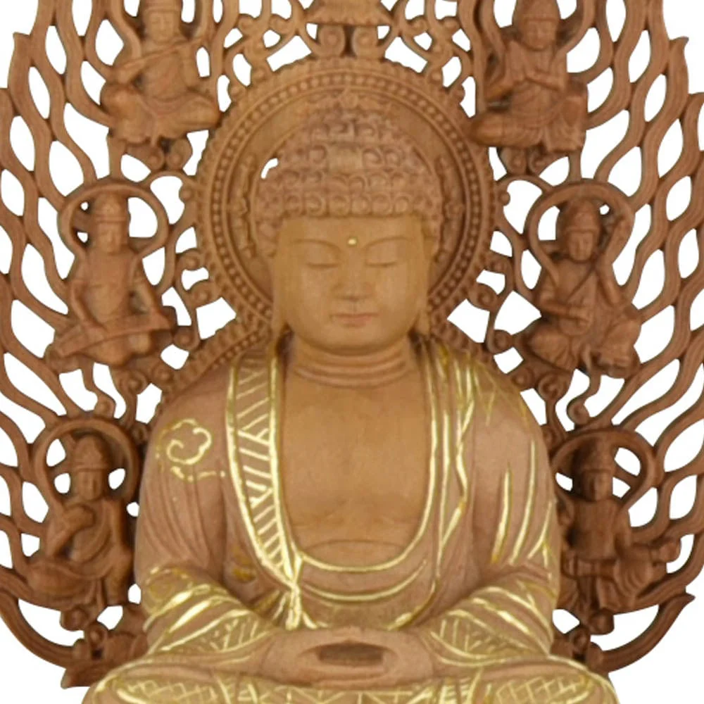 仏像 座釈迦 白檀 八角飛天 金粉紋様 2.5寸 - Image 4