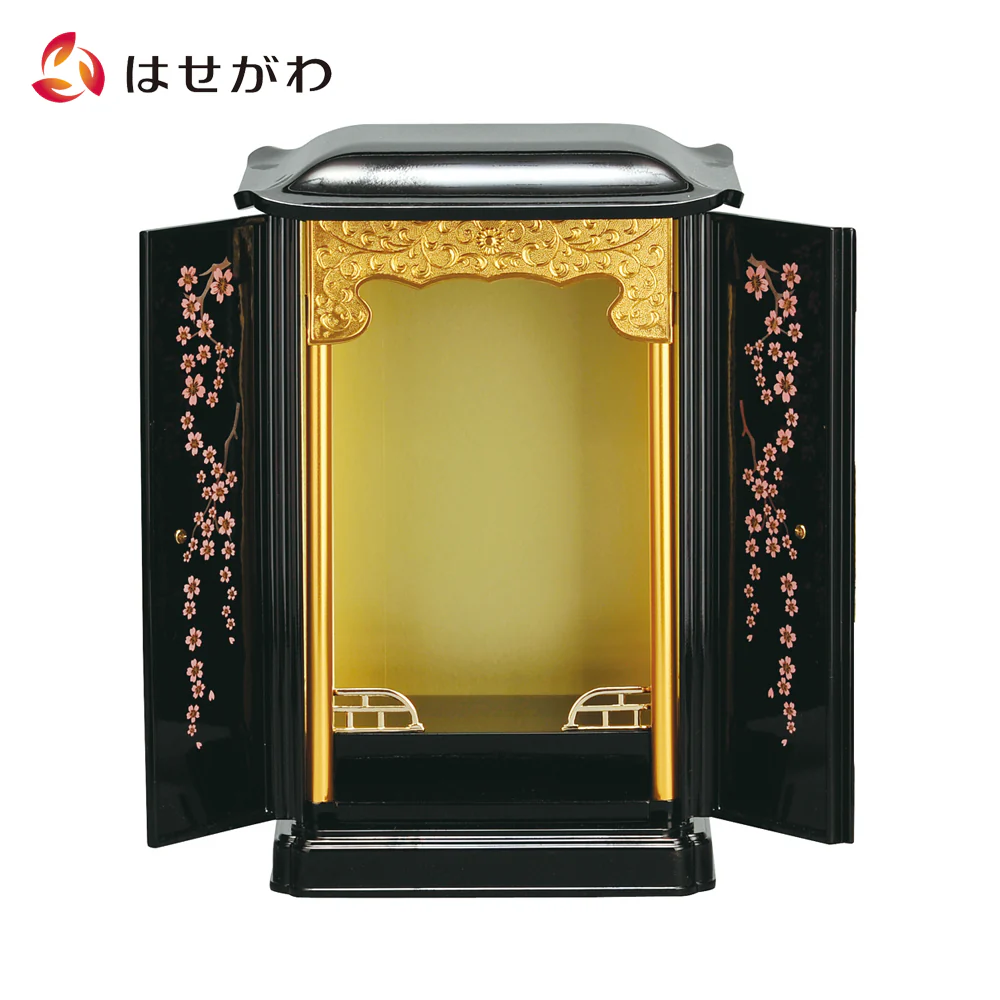厨子型ミニ仏壇 大 黒(内金)蒔絵 桜
