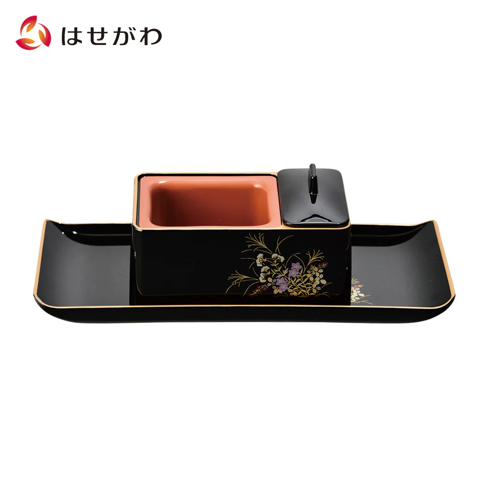 慈愛 香炉焼香盆セット 黒 フチ金 蒔絵 鉄仙