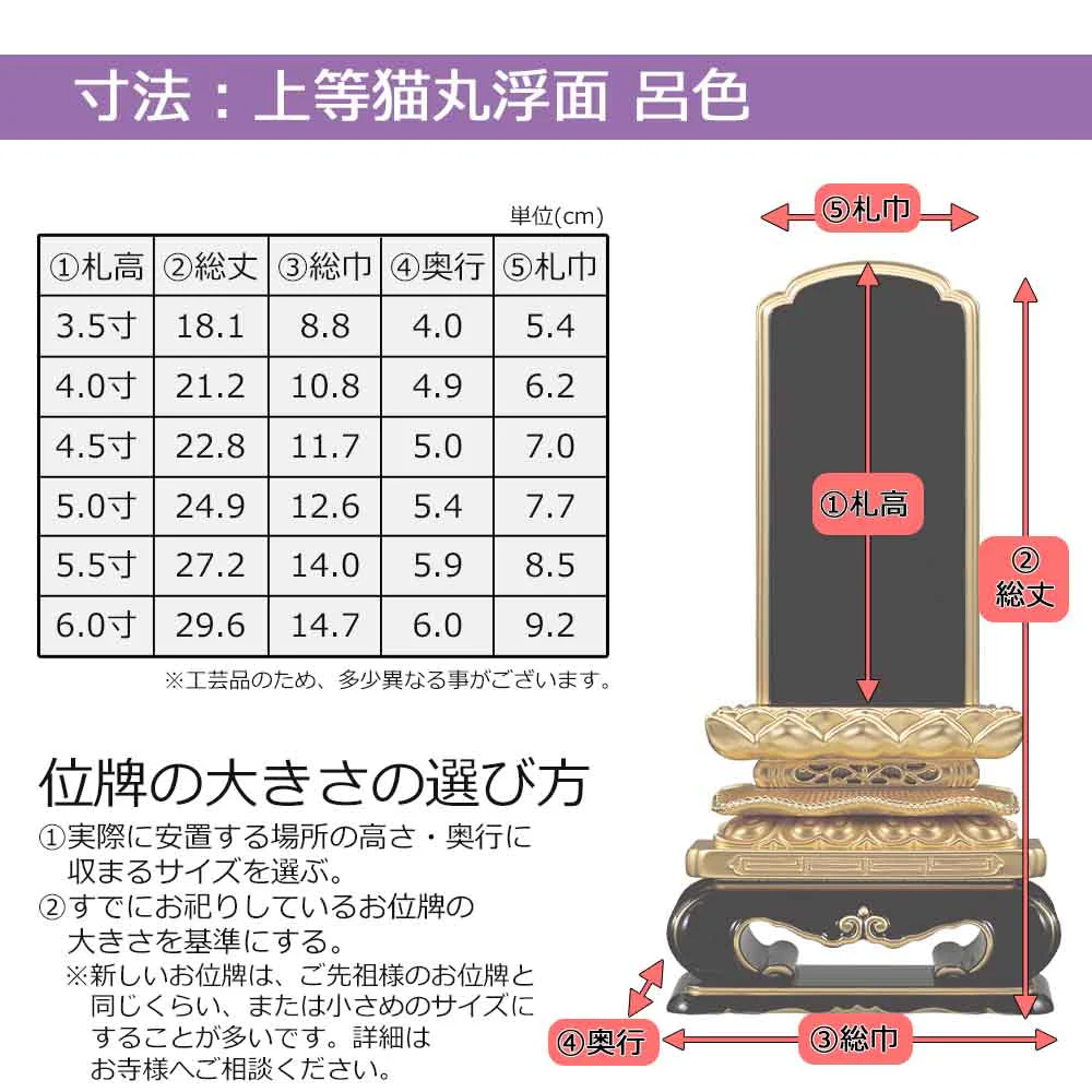 位牌 上等猫丸浮面 呂色 - Image 6