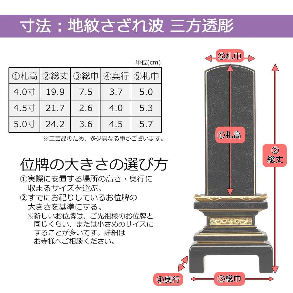 位牌 三方透 地紋さざれ波 呂色 - Image 6