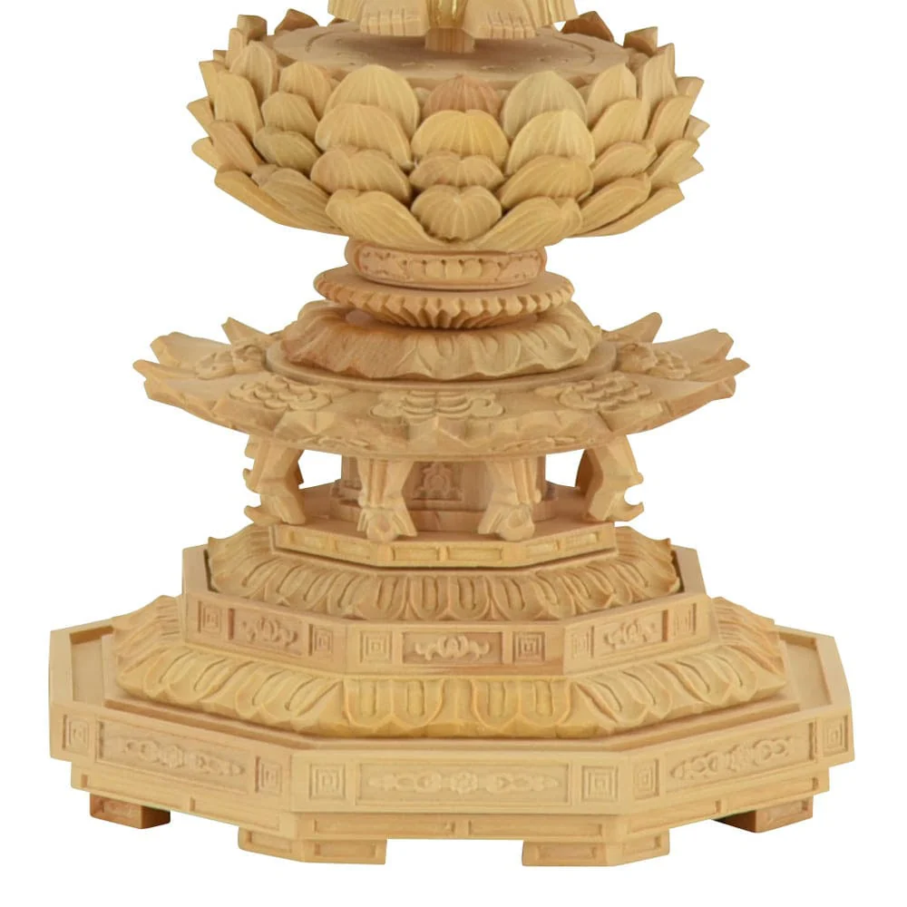 仏像 浄土 ツゲ眼入 上彫八角 水煙金泥 4.0寸 - Image 5