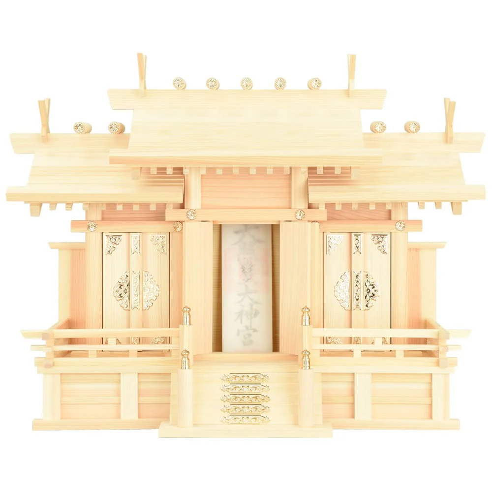 神棚 神具セット 本金具 屋根違い三社 中 - Image 2