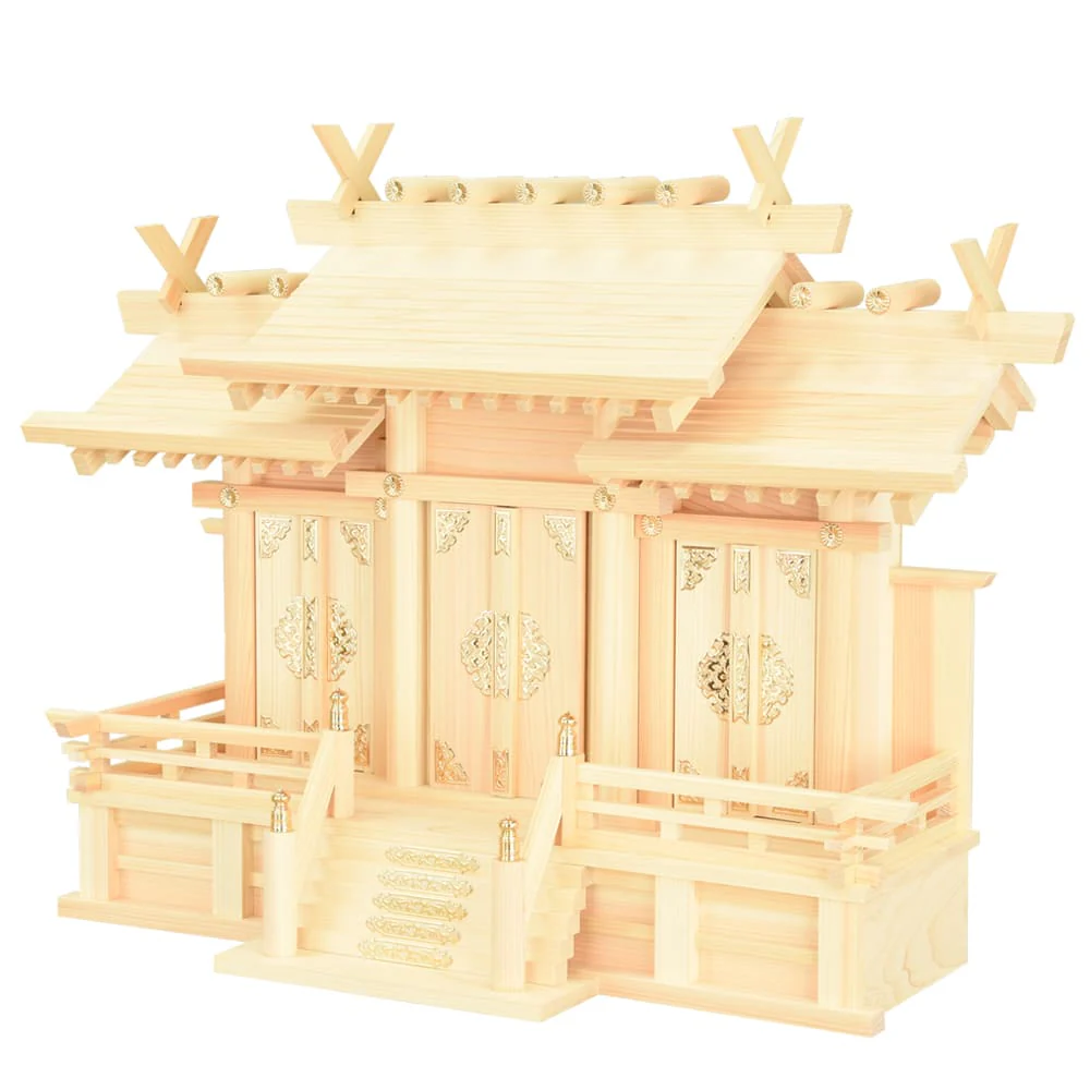神棚 神具セット 本金具 屋根違い三社 中 - Image 3